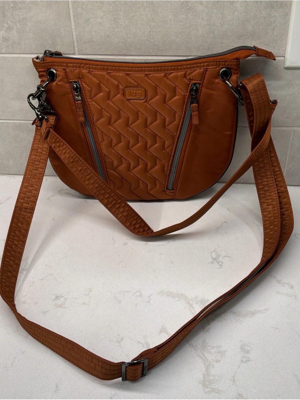 Lug Swivel Convertible Crossbody Bag in Copper Brown Expandable Hardly Used